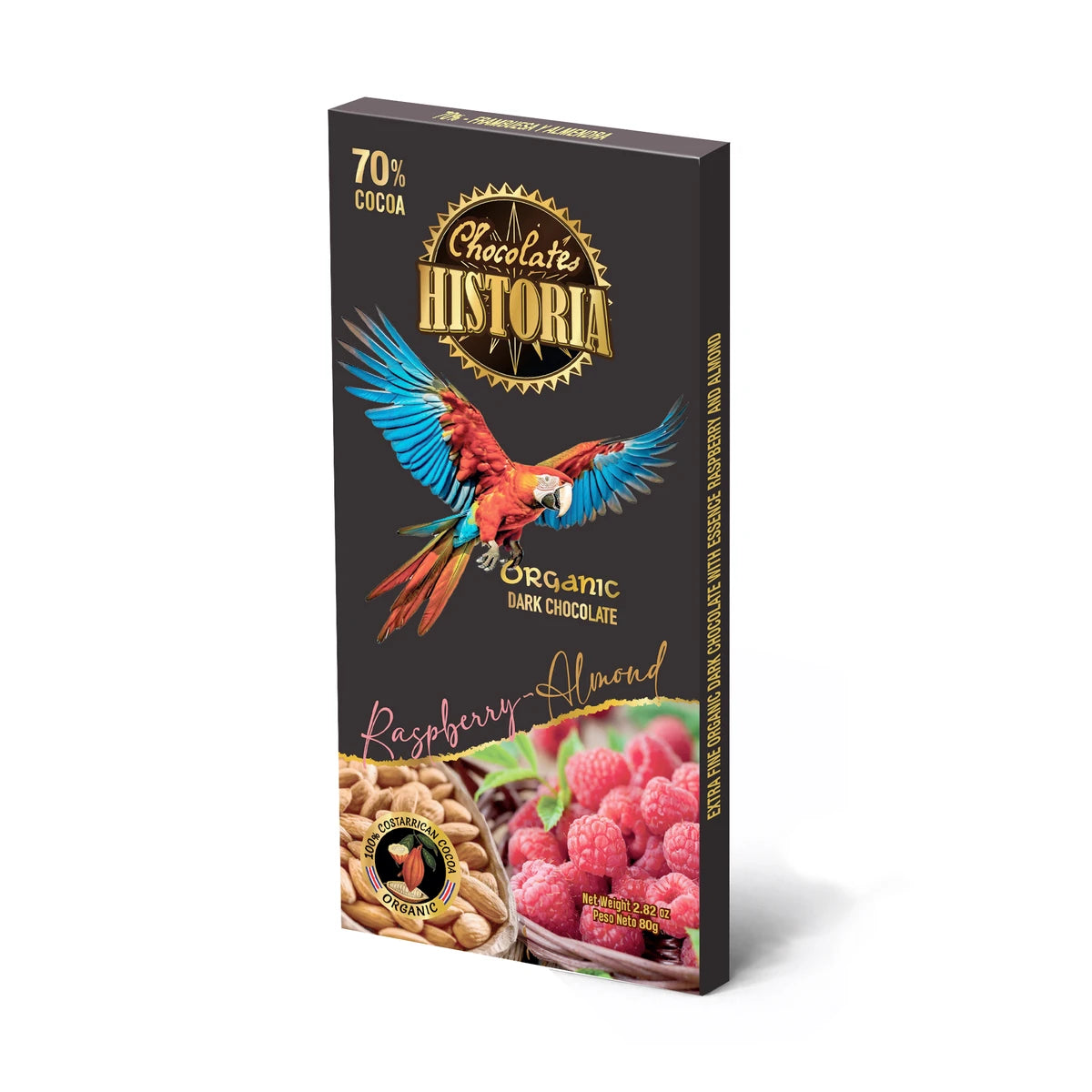 Chocolate Oscuro Frambuesa y Almendras 70% 80g