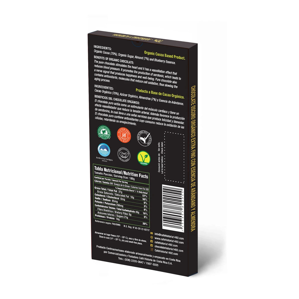 Chocolate Oscuro Arándano y Almendras 70% 80g