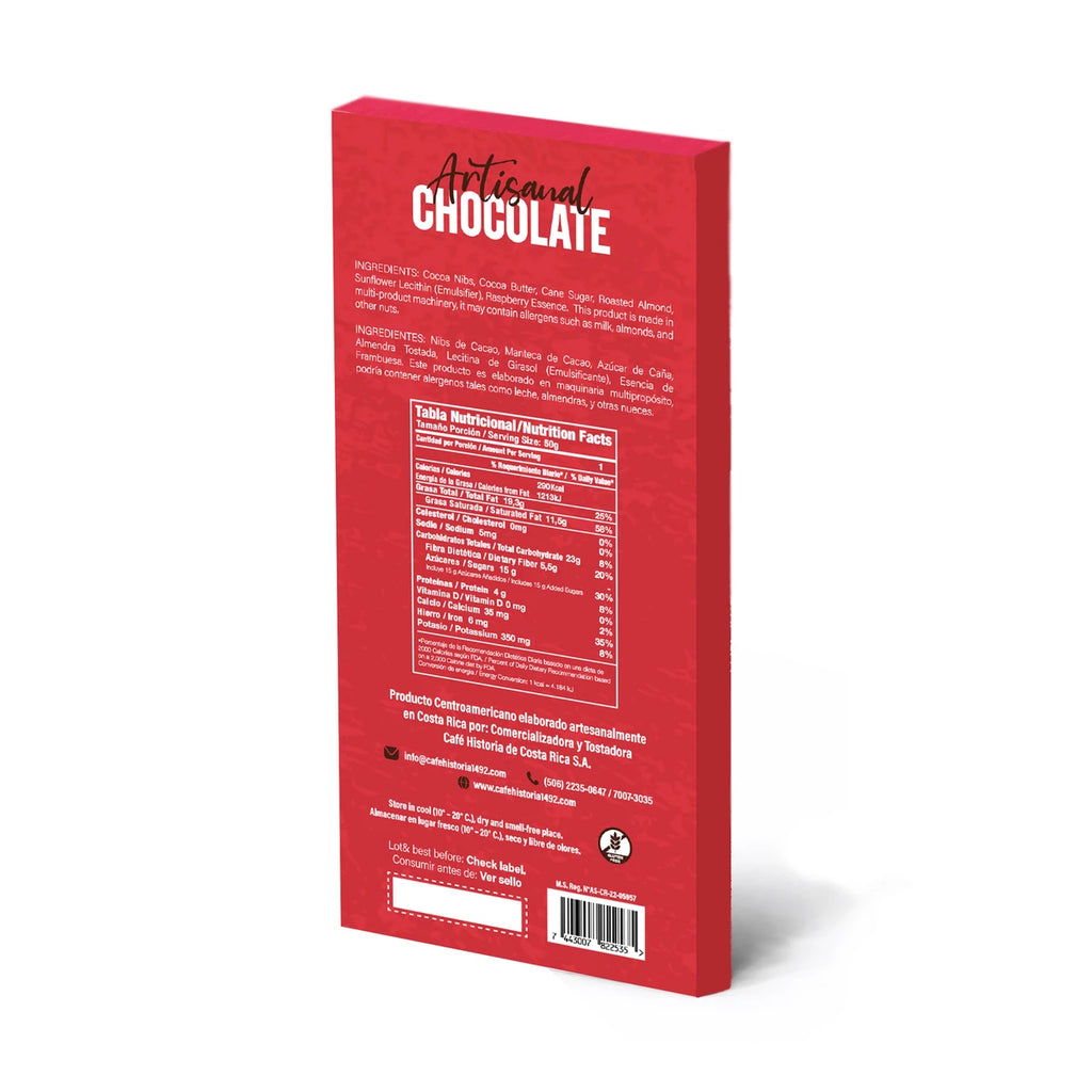 Chocolate Oscuro Frambuesa y Almendras 70% 50g