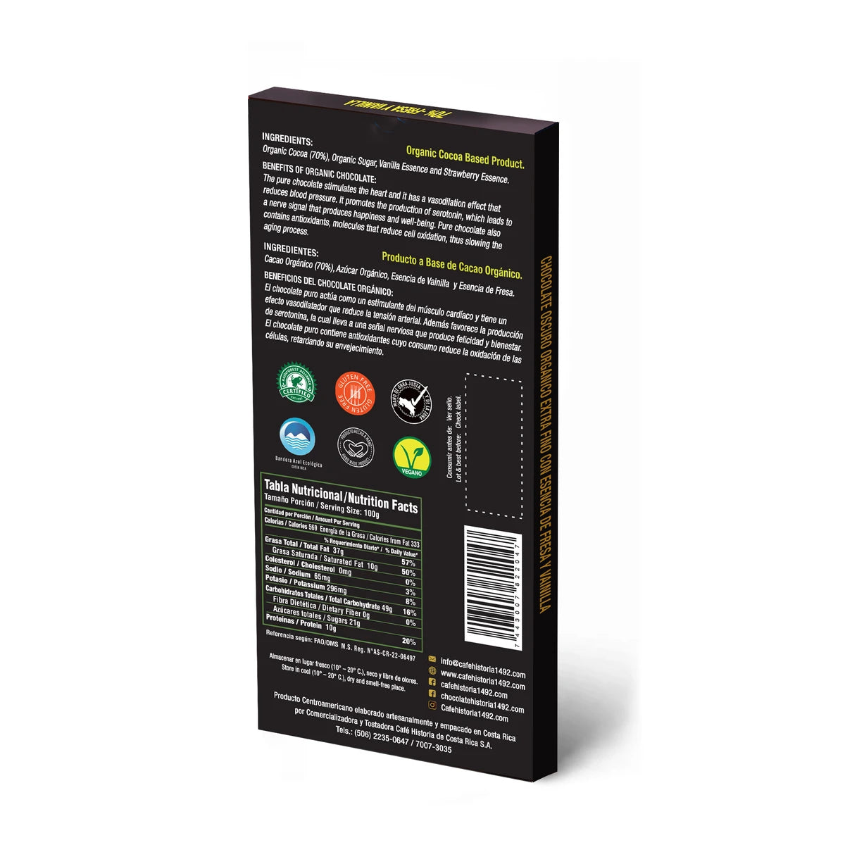 Chocolate Oscuro Fresa y Vainilla 70% 80g