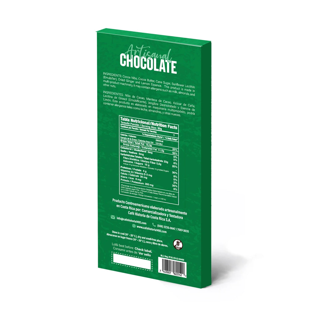 Chocolate Oscuro Jengibre y Limón 70% 50g